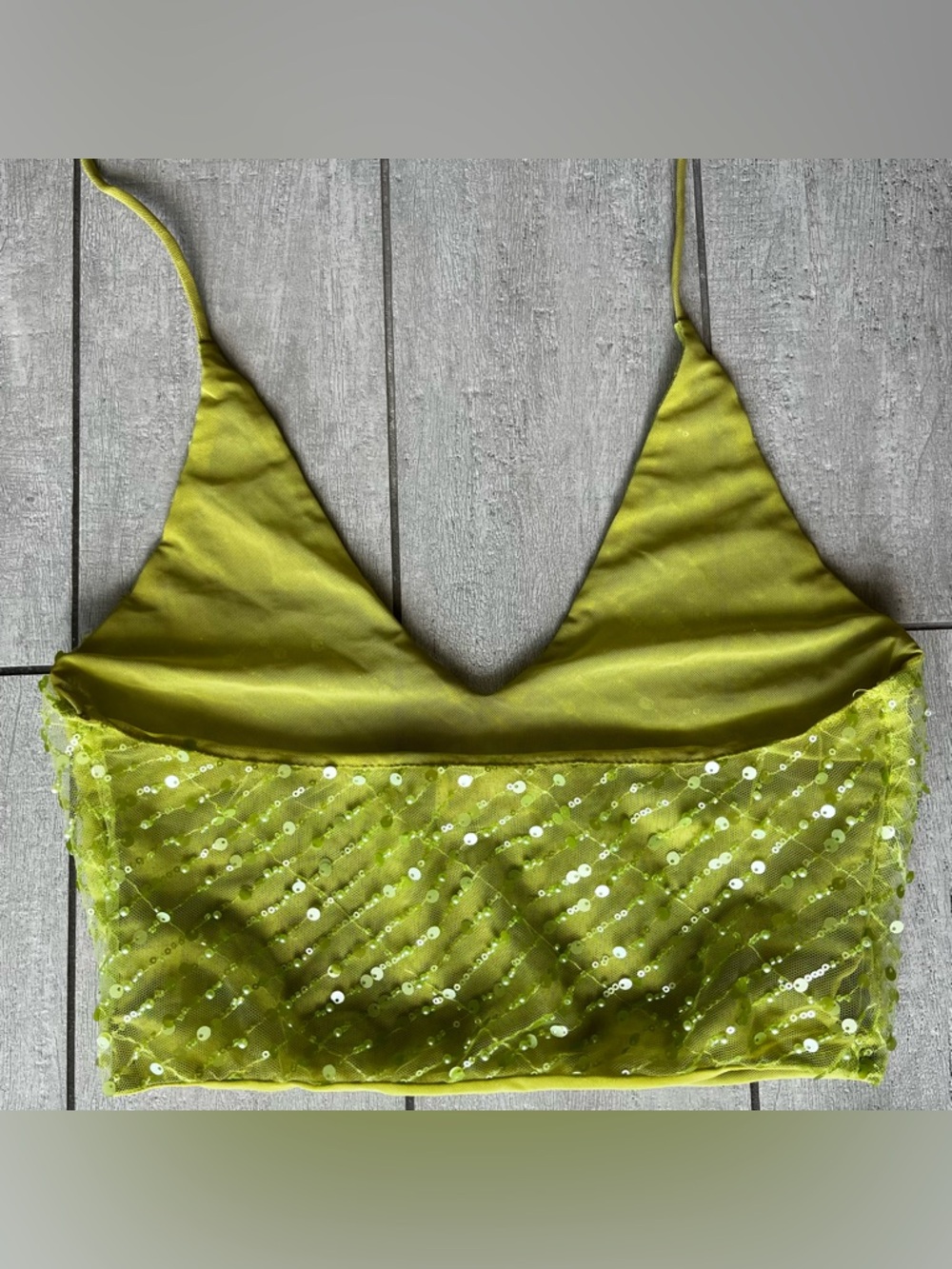Meshki Lime Green Sequin Midi Dress Size S/M Halter Neck & Skirt Set - Picture 7 of 16